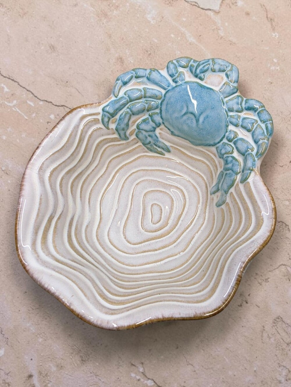 Cracker Barrel Time Flies Blue Crab Embossed Dip Bowl Ceramic